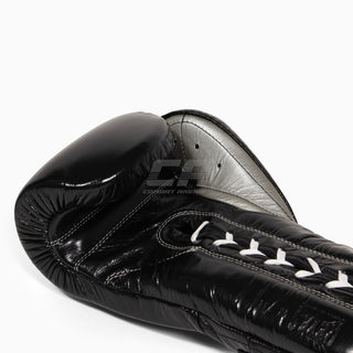 Gants de boxe Cleto Reyes Entraînement traditionnel CE4 Noir-argent avec lacets