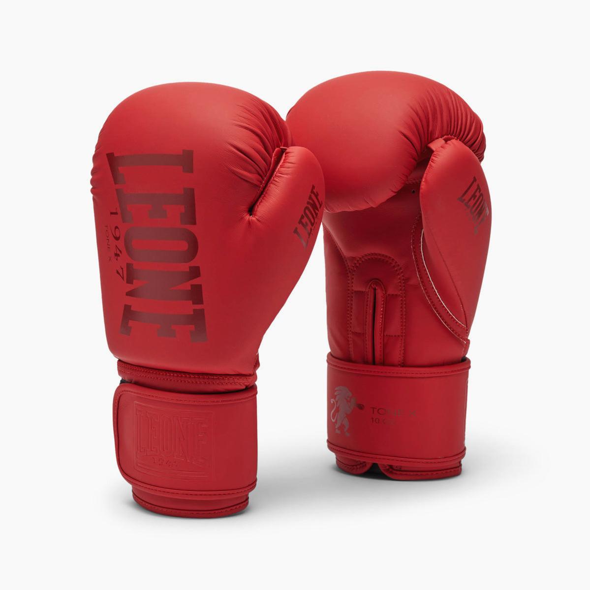 Gants De Boxe Leone Rouge - Entraînement Boxe, Karaté Et Fitboxing - Paume Ouverte, Mousse Préformée, Fermeture Scratch