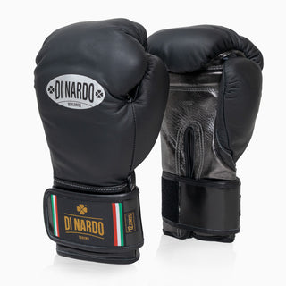 Gants de boxe Di Nardo avec Velcro 12 Oz Noir-argent foncé 