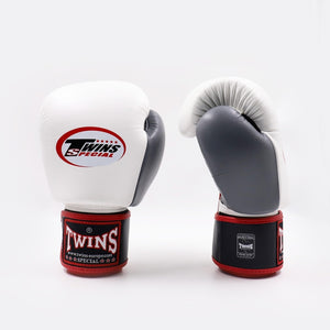 Gants de Muay Thai Twins Special BGVL4 Noir-blanc-gris